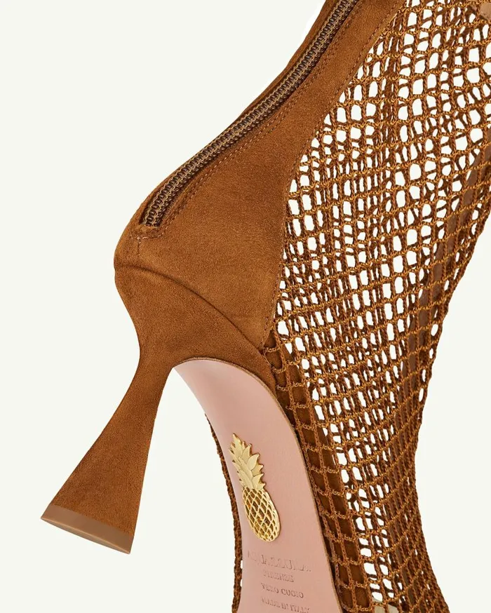 Amore Mesh Bootie 75 Brown Women Aquazzura Booties Amore Mesh Bootie 75 Brown Women Aquazzura Booties