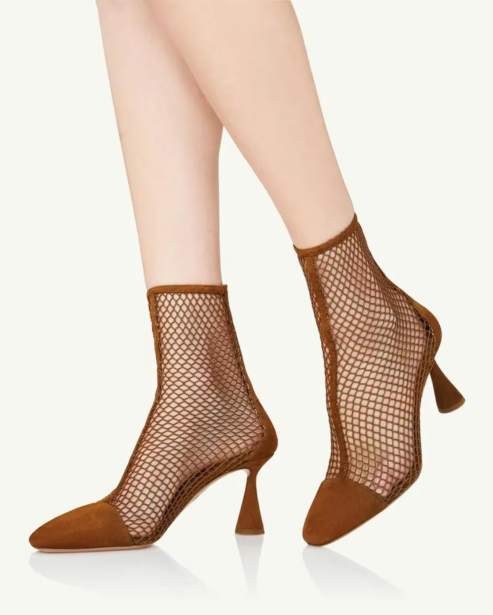 Amore Mesh Bootie 75 Brown Women Aquazzura Booties Amore Mesh Bootie 75 Brown Women Aquazzura Booties