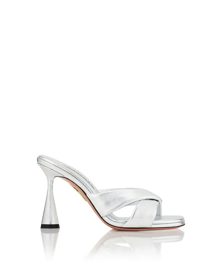 Amore Mule 95 Silver Women Aquazzura Sandals Amore Mule 95 Silver Women Aquazzura Sandals