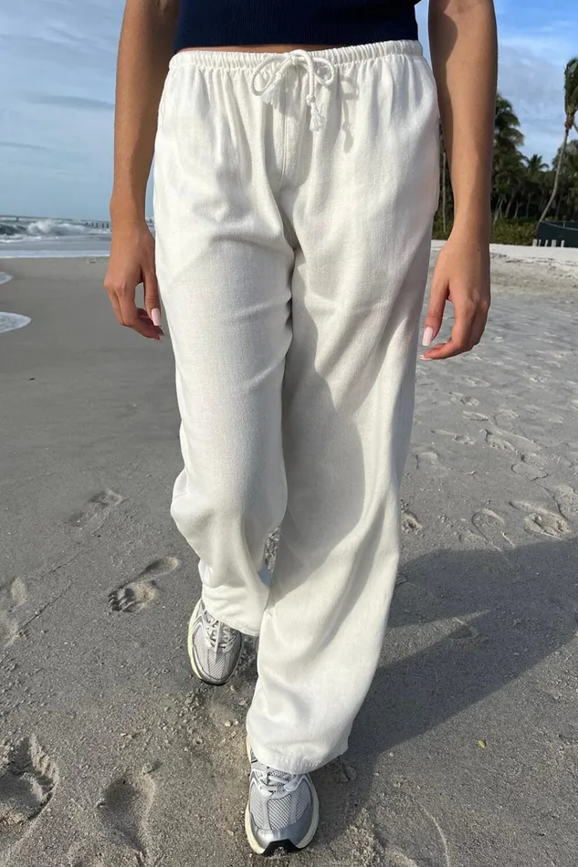 Anastasia Linen Pants Ivory Women Brandy Melville Bottoms