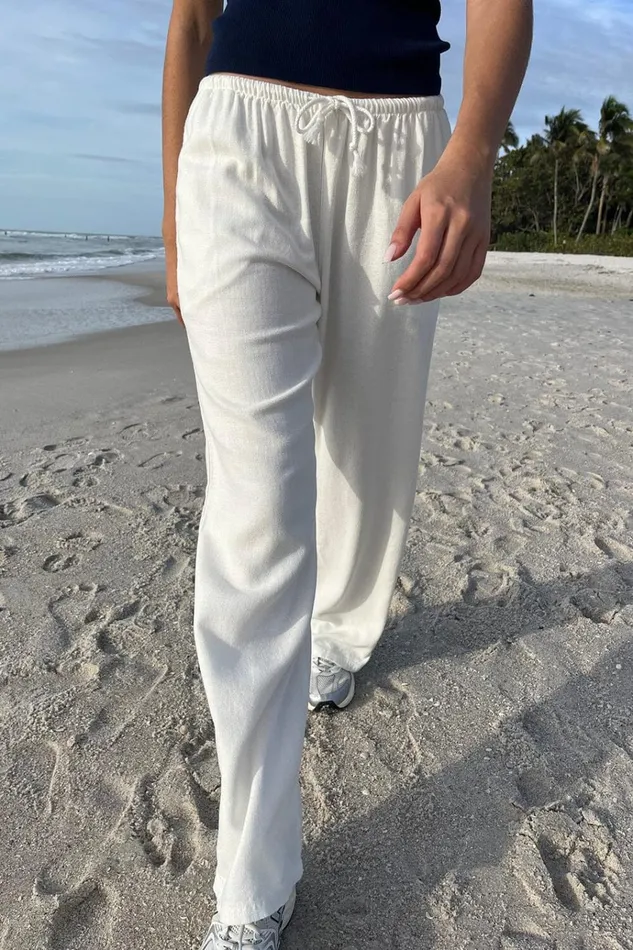 Anastasia Linen Pants Ivory Women Brandy Melville Bottoms