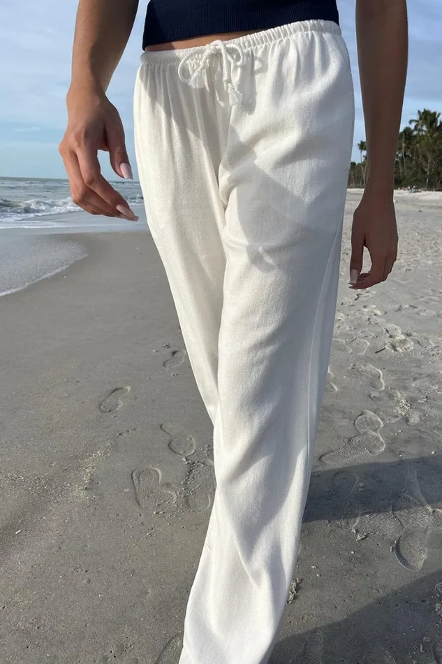 Anastasia Linen Pants Ivory Women Brandy Melville Bottoms