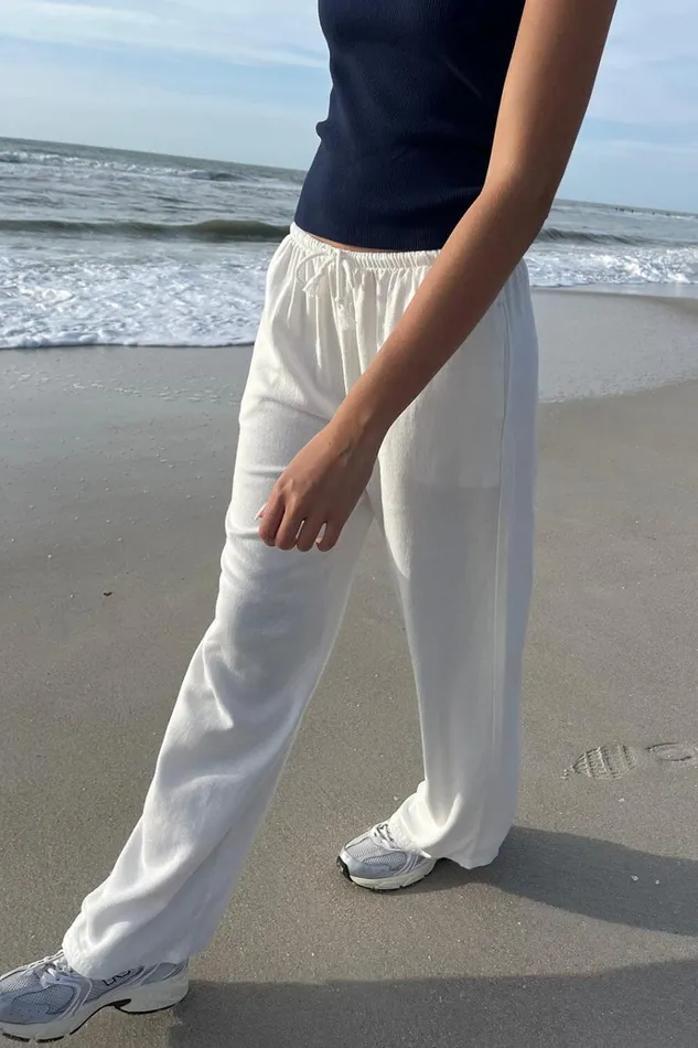 Anastasia Linen Pants Ivory Women Brandy Melville Bottoms
