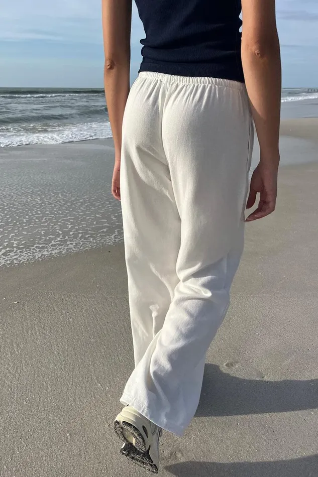 Anastasia Linen Pants Ivory Women Brandy Melville Bottoms