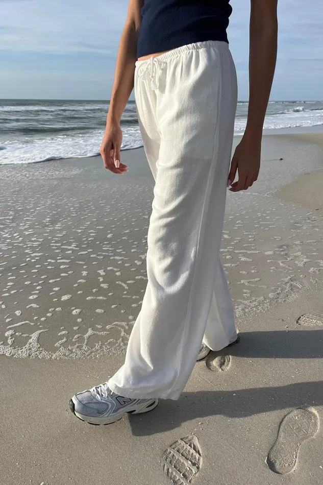 Anastasia Linen Pants Ivory Women Brandy Melville Bottoms