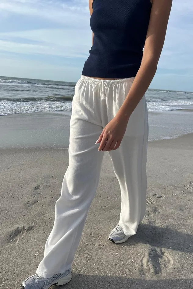 Anastasia Linen Pants Ivory Women Brandy Melville Bottoms