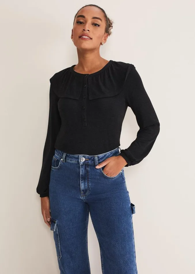 Anda Frill Detail Bor Top Charcoal Women Phase Eight Tops and TShirts