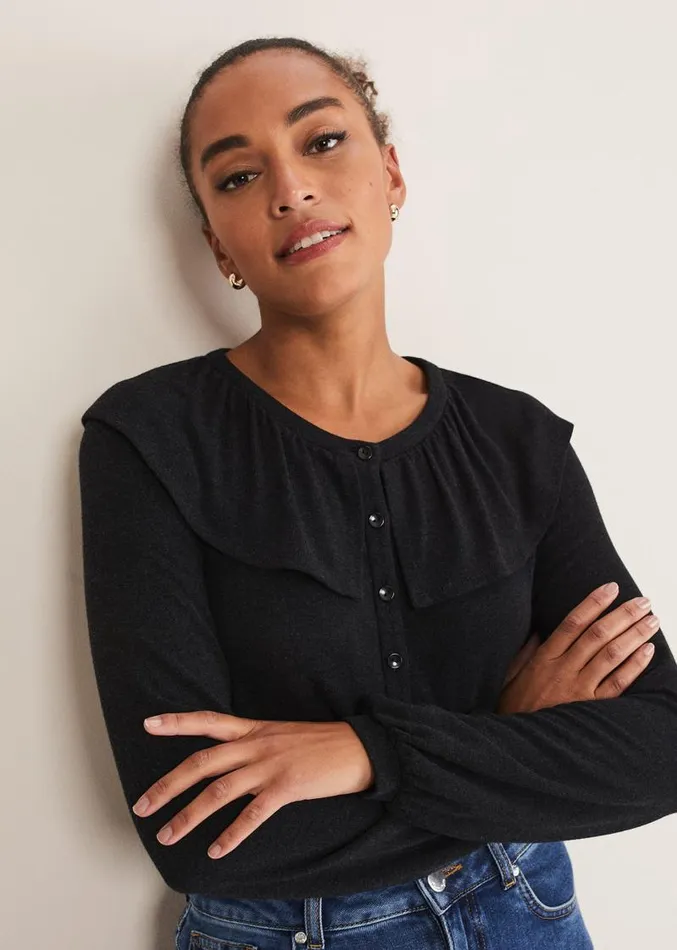 Anda Frill Detail Bor Top Charcoal Women Phase Eight Tops and TShirts