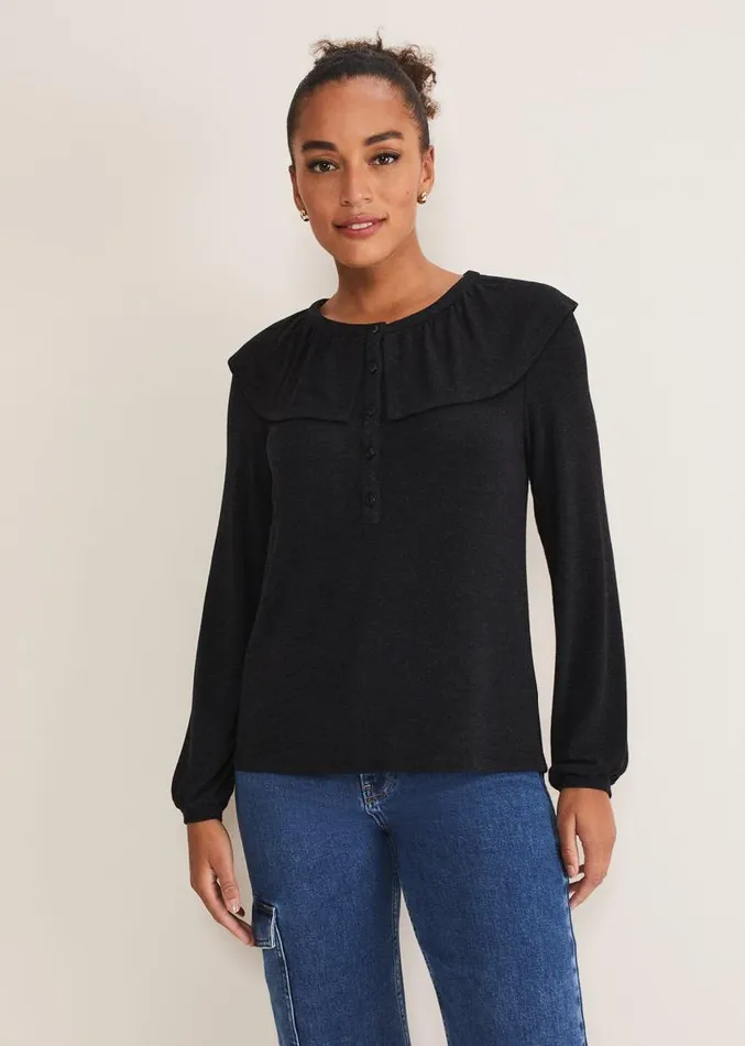 Anda Frill Detail Bor Top Charcoal Women Phase Eight Tops and TShirts