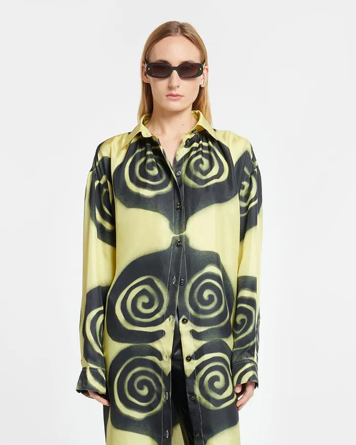 Angy Printed SilkTwill Shirt Dress Spiral Spray Women Nanushka Dresses