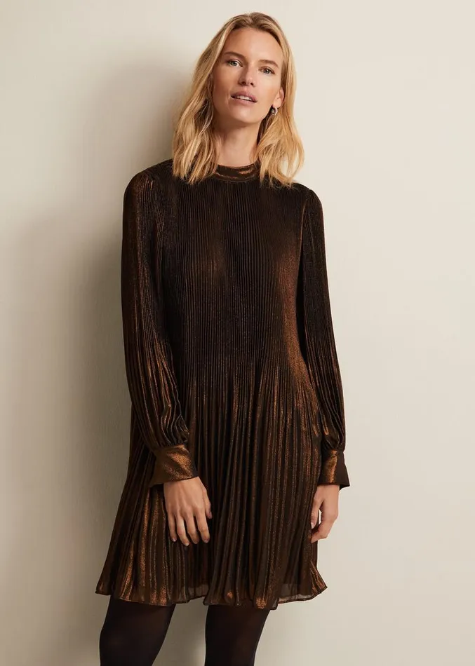 Annabel Foil Dress Gold Women Phase Eight Dresses