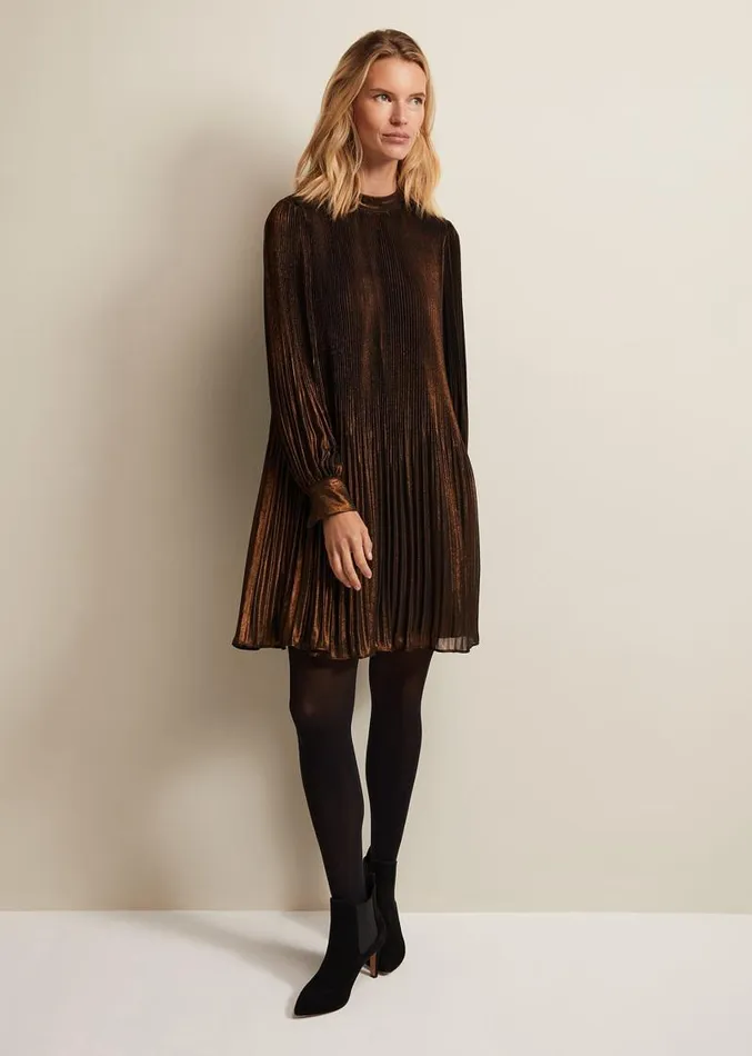 Annabel Foil Dress Gold Women Phase Eight Dresses