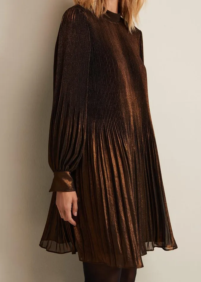Annabel Foil Dress Gold Women Phase Eight Dresses