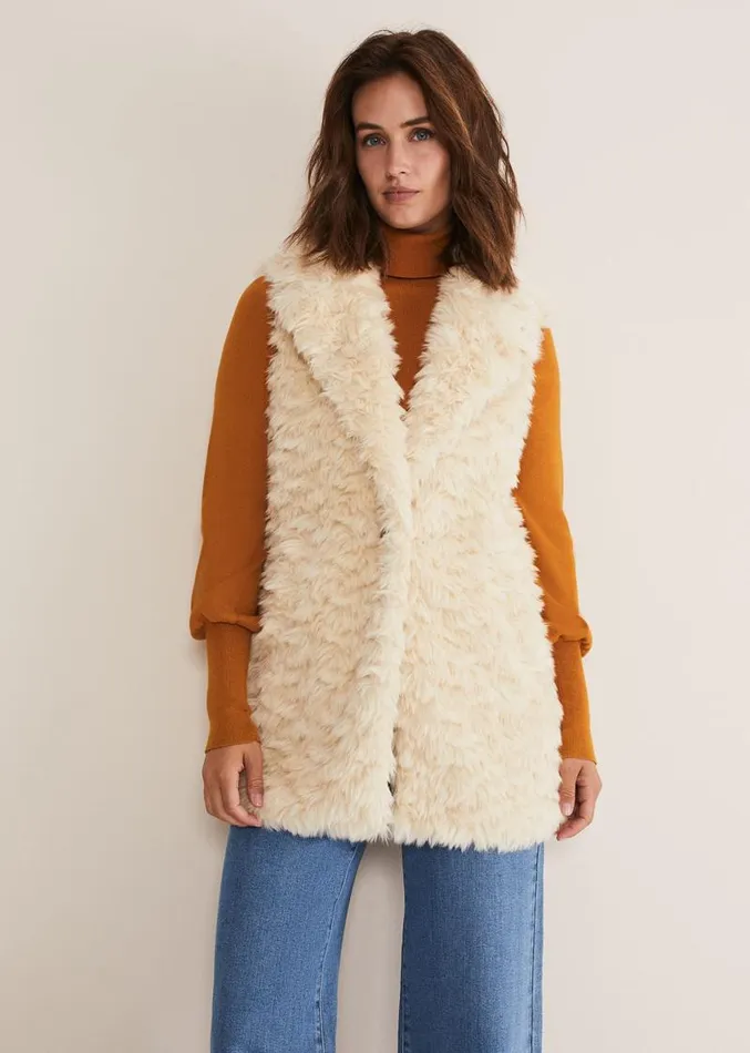 Annie Faux Fur Gilet Cream Women Phase Eight Coats