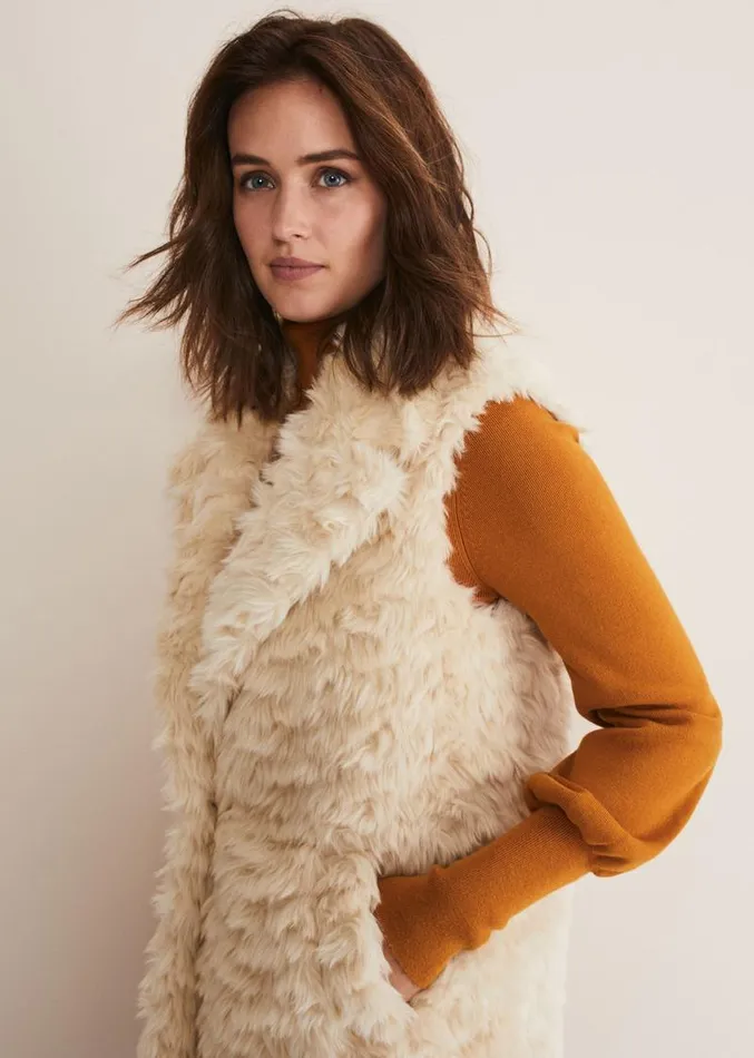 Annie Faux Fur Gilet Cream Women Phase Eight Coats