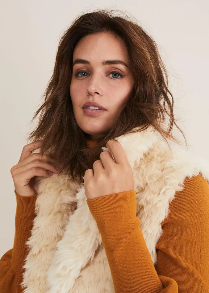 Annie Faux Fur Gilet Cream Women Phase Eight Coats