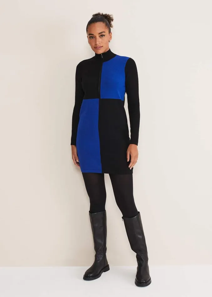 Arden Zip Detail Colour Block Knit Dress Cobaltblack Women Phase Eight Dresses Arden Zip Detail Colour Block Knit Dress Cobaltblack Women Phase Eight Dresses