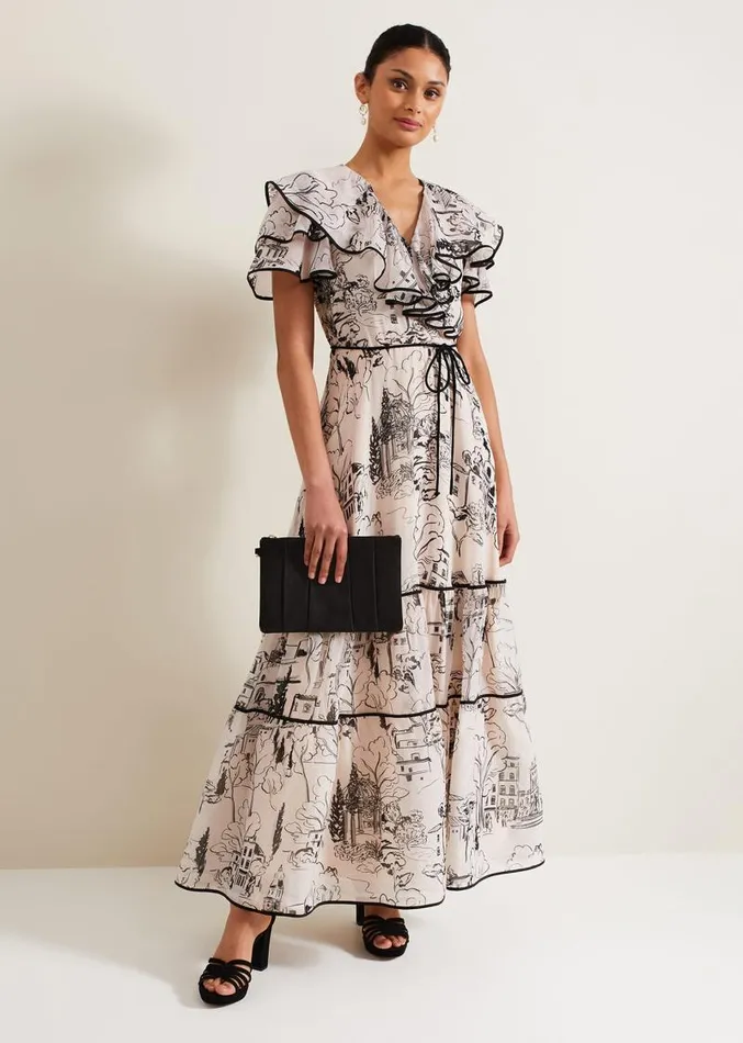 Arlette Sketch Print Maxi Dress Blackivory Women Phase Eight Dresses