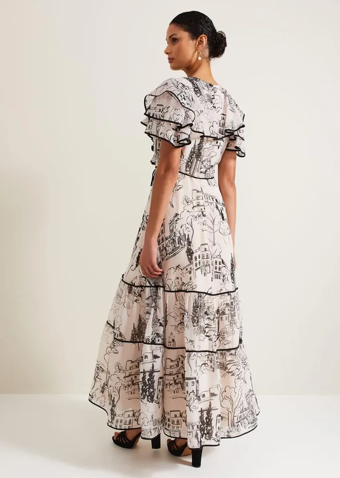 Arlette Sketch Print Maxi Dress Blackivory Women Phase Eight Dresses