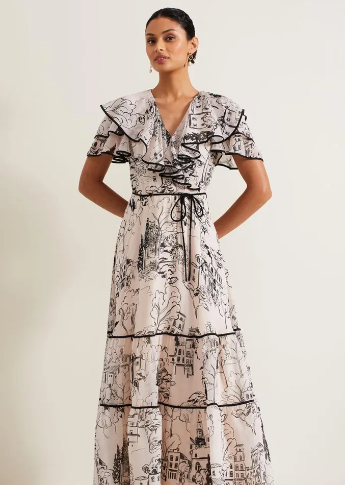 Arlette Sketch Print Maxi Dress Blackivory Women Phase Eight Dresses