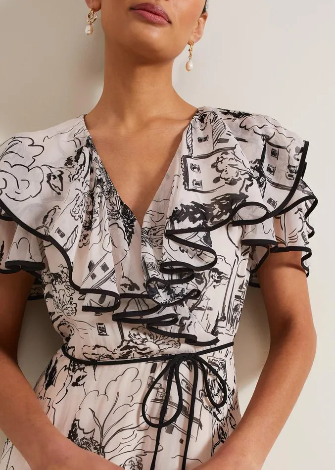 Arlette Sketch Print Maxi Dress Blackivory Women Phase Eight Dresses