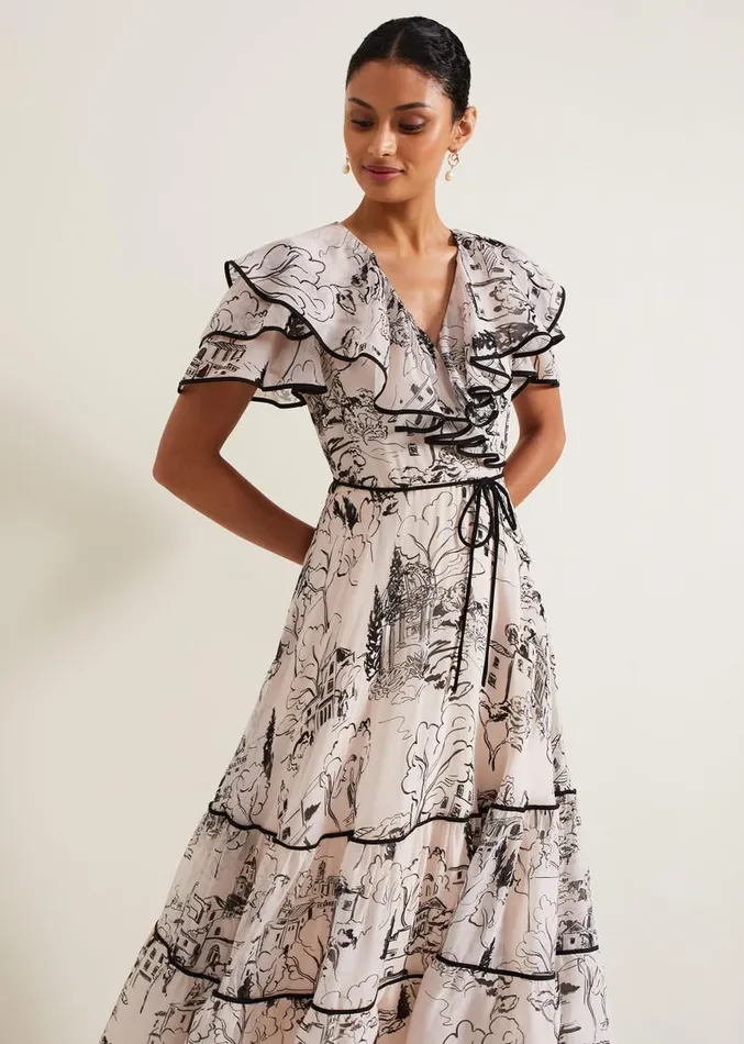 Arlette Sketch Print Maxi Dress Blackivory Women Phase Eight Dresses