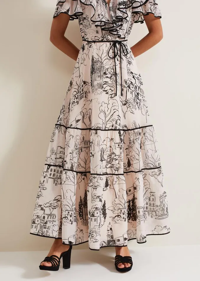 Arlette Sketch Print Maxi Dress Blackivory Women Phase Eight Dresses