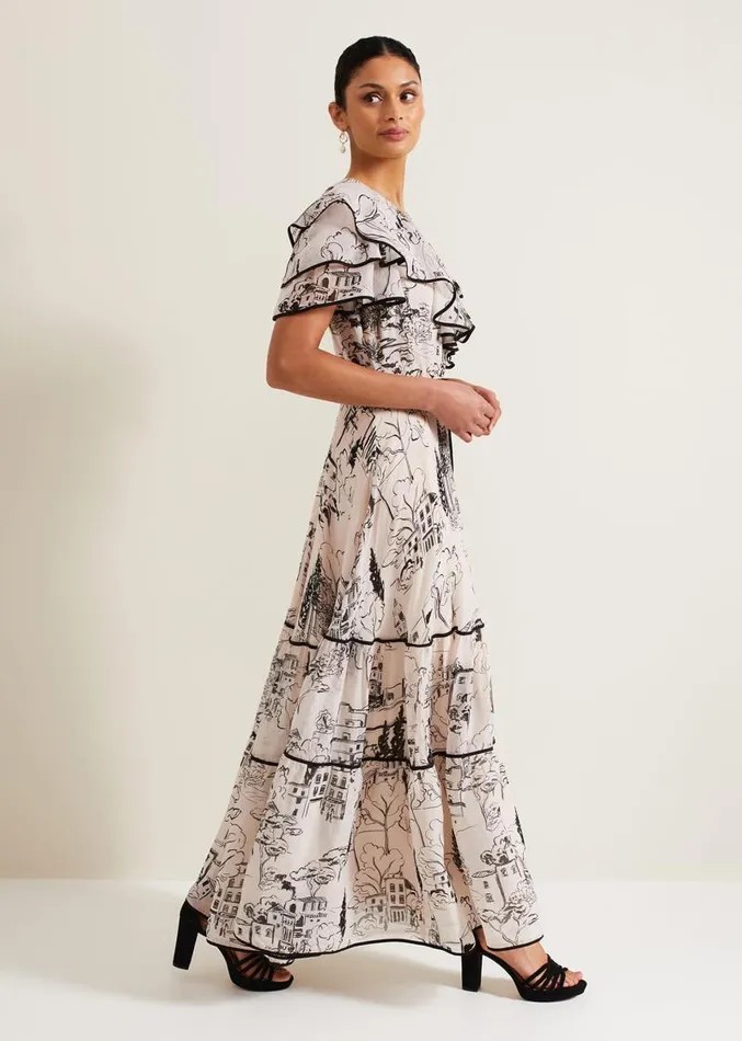 Arlette Sketch Print Maxi Dress Blackivory Women Phase Eight Dresses