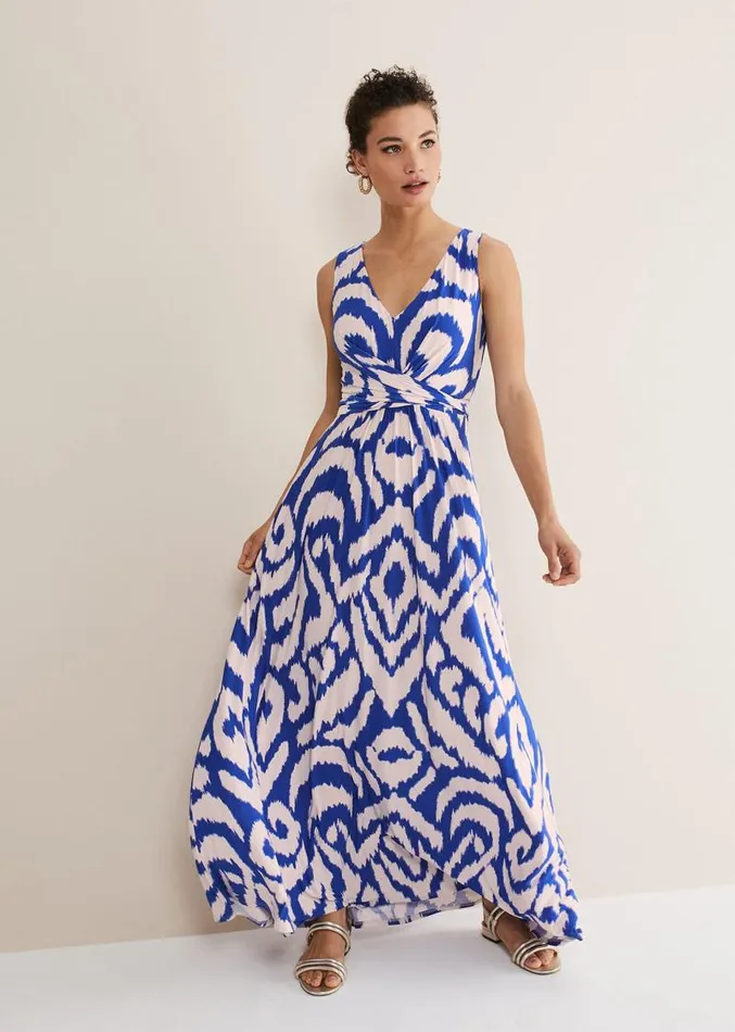 Artemis Jersey Print Maxi Dress Azure Bluecream Women Phase Eight Dresses