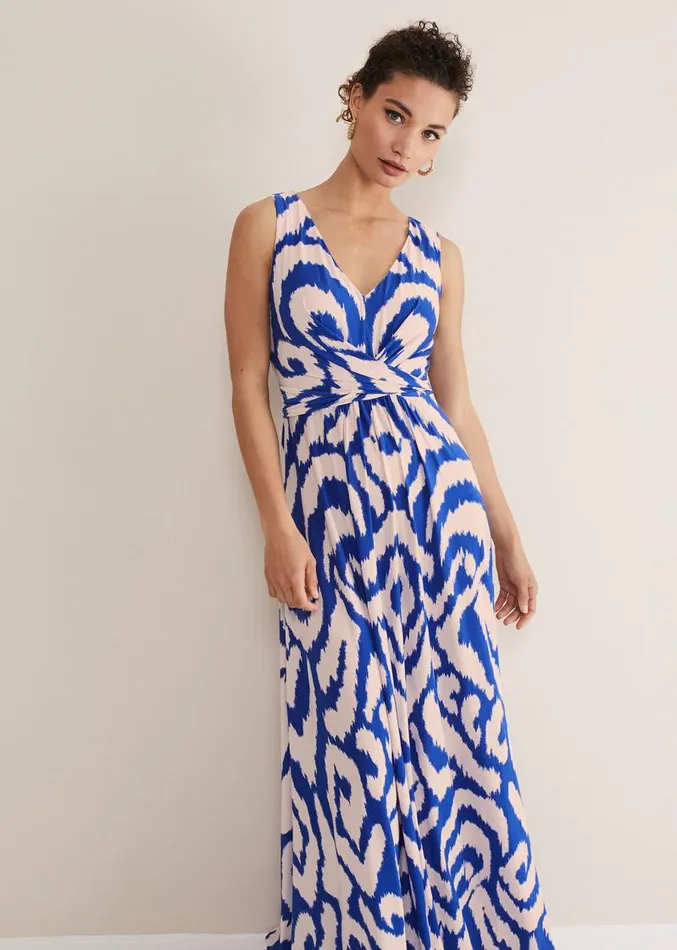 Artemis Jersey Print Maxi Dress Azure Bluecream Women Phase Eight Dresses