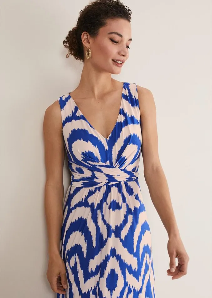 Artemis Jersey Print Maxi Dress Azure Bluecream Women Phase Eight Dresses