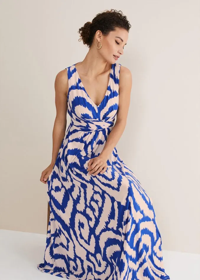Artemis Jersey Print Maxi Dress Azure Bluecream Women Phase Eight Dresses