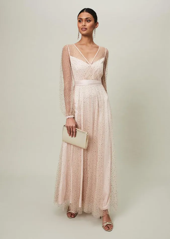 Ashley Embellished Sheer Maxi Dress Champagne Women Phase Eight Dresses