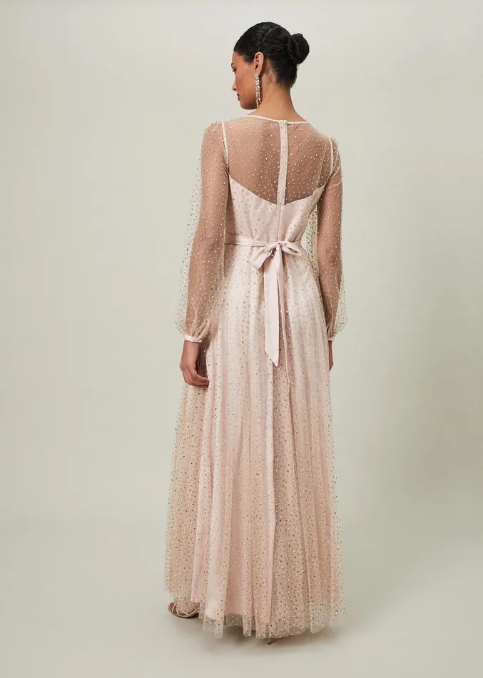 Ashley Embellished Sheer Maxi Dress Champagne Women Phase Eight Dresses