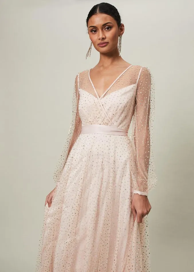 Ashley Embellished Sheer Maxi Dress Champagne Women Phase Eight Dresses