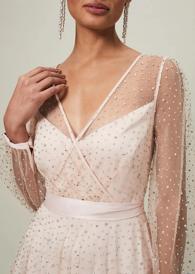 Ashley Embellished Sheer Maxi Dress Champagne Women Phase Eight Dresses