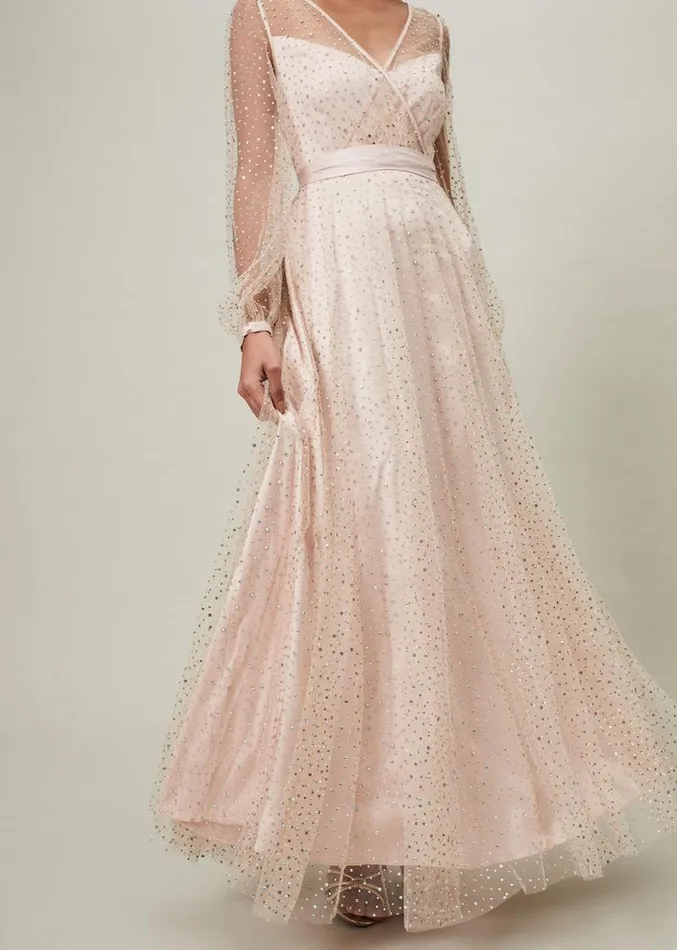 Ashley Embellished Sheer Maxi Dress Champagne Women Phase Eight Dresses