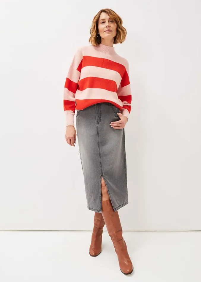 Aubrey Denim Midi Skirt Grey Women Phase Eight Skirts