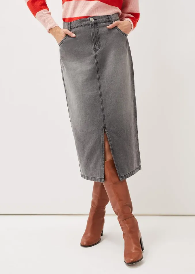 Aubrey Denim Midi Skirt Grey Women Phase Eight Skirts