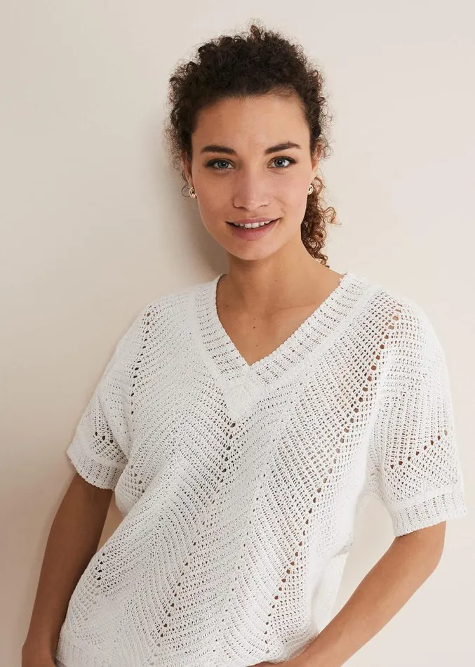 Avas Crochet Knit Top Ivory Women Phase Eight Knitwear