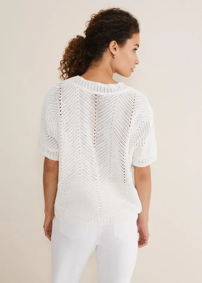 Avas Crochet Knit Top Ivory Women Phase Eight Knitwear