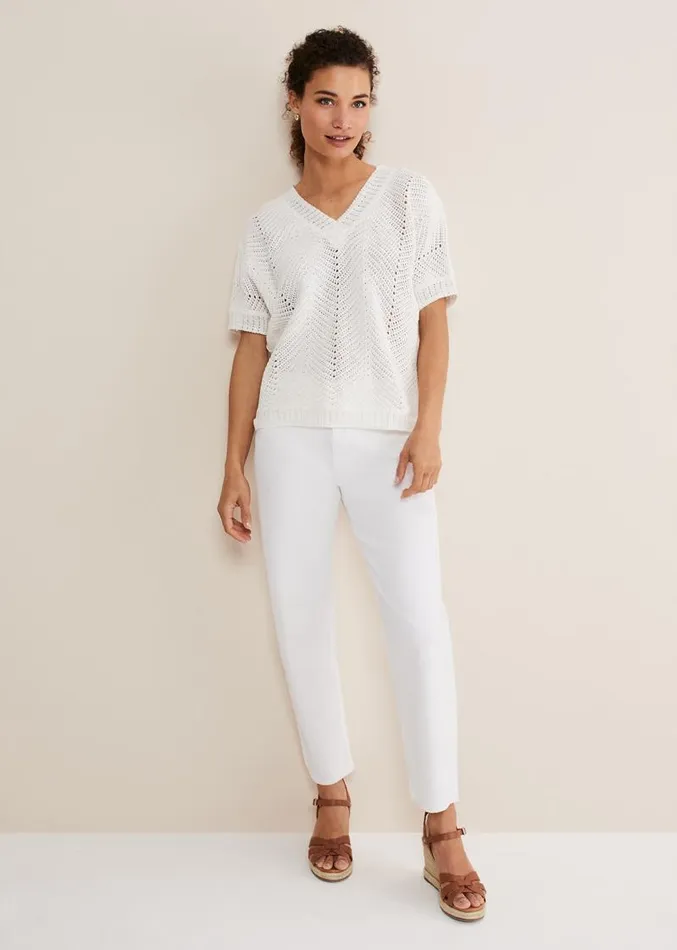 Avas Crochet Knit Top Ivory Women Phase Eight Knitwear
