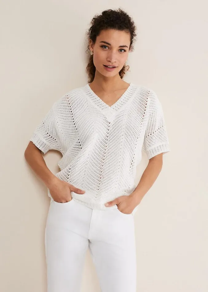 Avas Crochet Knit Top Ivory Women Phase Eight Knitwear