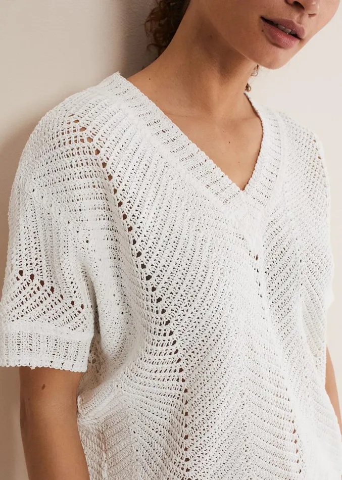 Avas Crochet Knit Top Ivory Women Phase Eight Knitwear