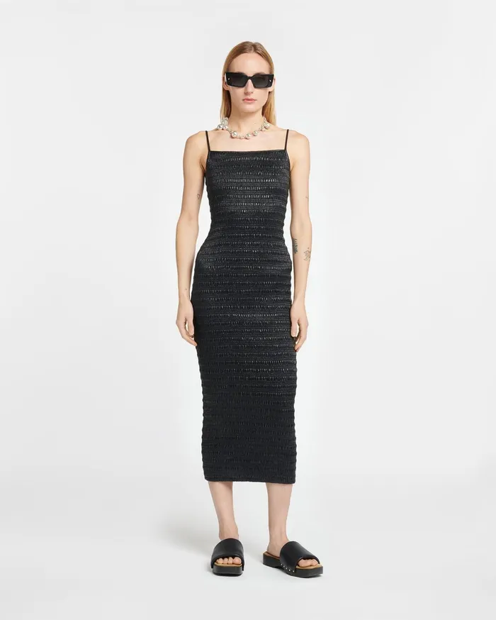 Barra Smocked Okobor AltLeather Midi Dress Black Women Nanushka Dresses