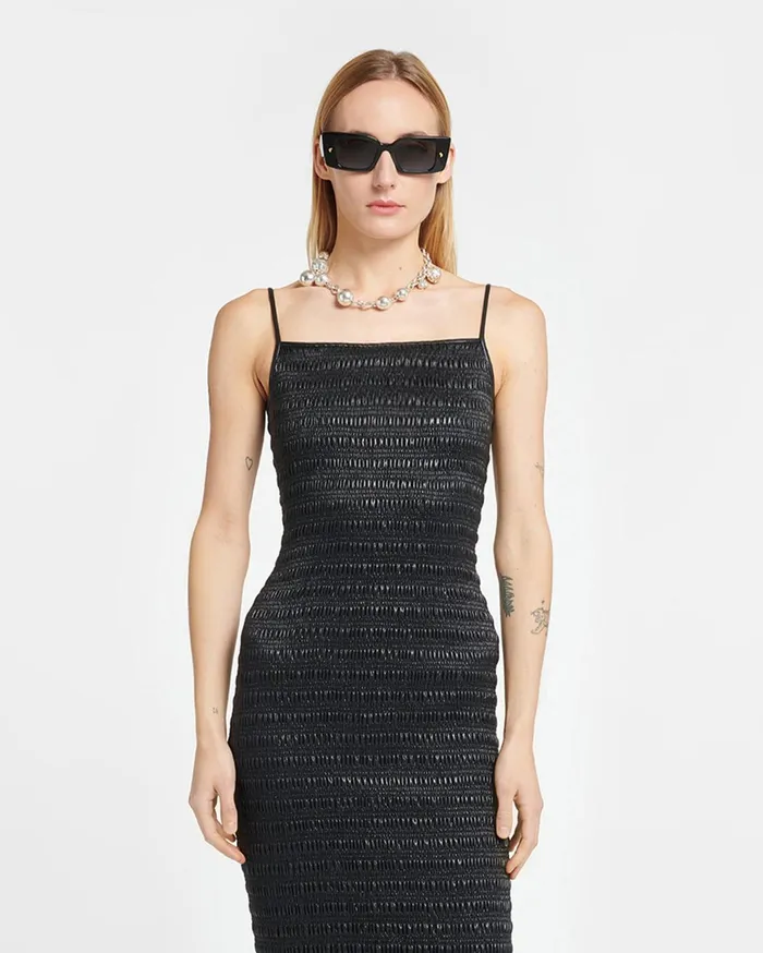 Barra Smocked Okobor AltLeather Midi Dress Black Women Nanushka Dresses