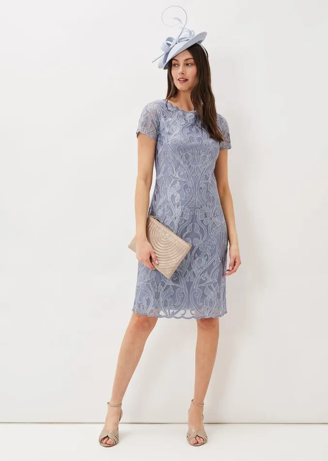 Bea Embroidered Dress Arctic Blue Women Phase Eight Dresses
