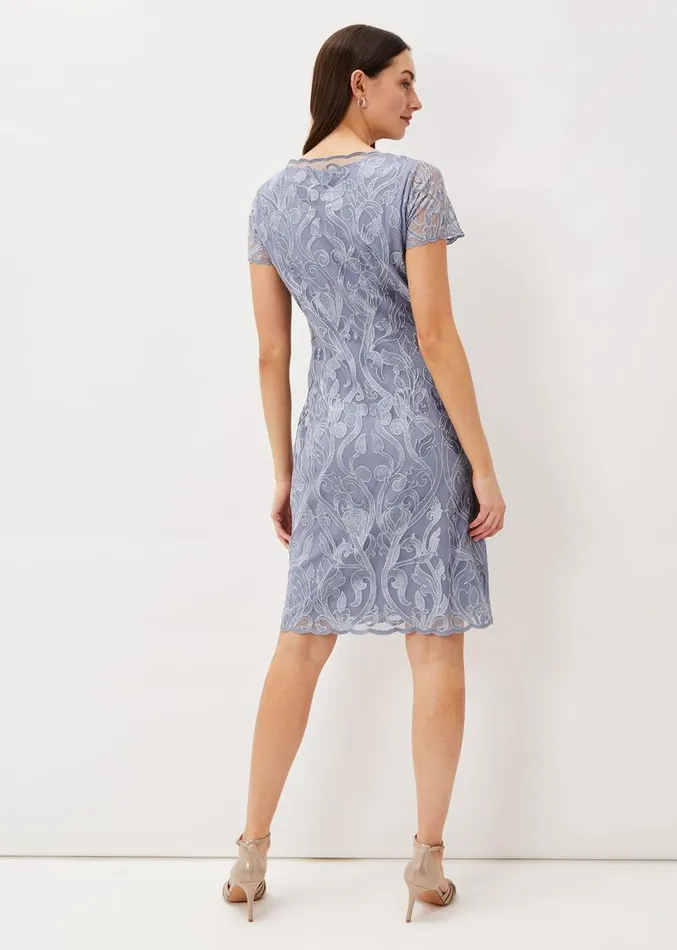 Bea Embroidered Dress Arctic Blue Women Phase Eight Dresses