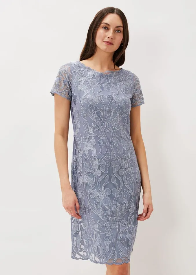 Bea Embroidered Dress Arctic Blue Women Phase Eight Dresses