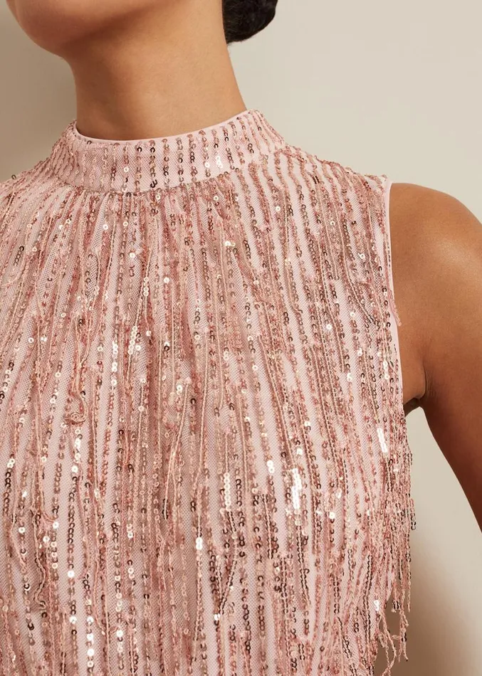 Becka Fringe Sequin Maxi Dress Pink Women Phase Eight Dresses
